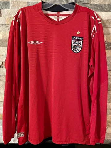 England Jersey 2004 2006 Away EXTRA LARGE Long Sleeve Shirt Football Red Trikot Cover