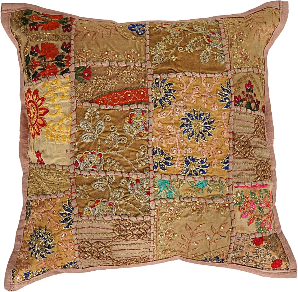 Funda de cojín india hecha a mano Khambodia retazos decoración sofá funda de almohada 16" Foto 1 de 1