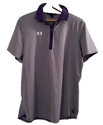 Under Armour Ladies Size L Loose Fitted Golf Polo Purple Gray Stripe - Image 1 of 4