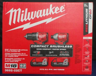 Milwaukee 3692-22CT M18 Compact Brushless 2-Tool Combo Kit Drill & Impact NEW - Image 1 of 4