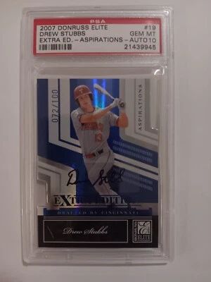 2007 07 Donruss Elite PSA 10 Aspirations DREW STUBBS Extra Edition /100 Auto #19 - Image 1 of 2