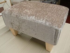 Footstool In A Quality Mink Chenille Fabric With Solid Wood Legs