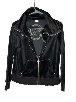 Suéter feminino Michael Kors preto com zíper e capuz tamanho médio - Imagem 1 de 3