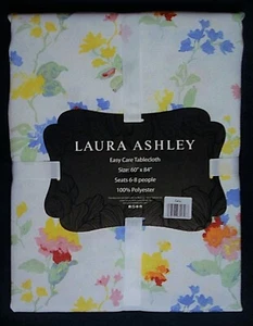 NIP Laura Ashley Celia Fabric Tablecloth Spring 60 x 84 White Floral Blue Yellow - Picture 1 of 4