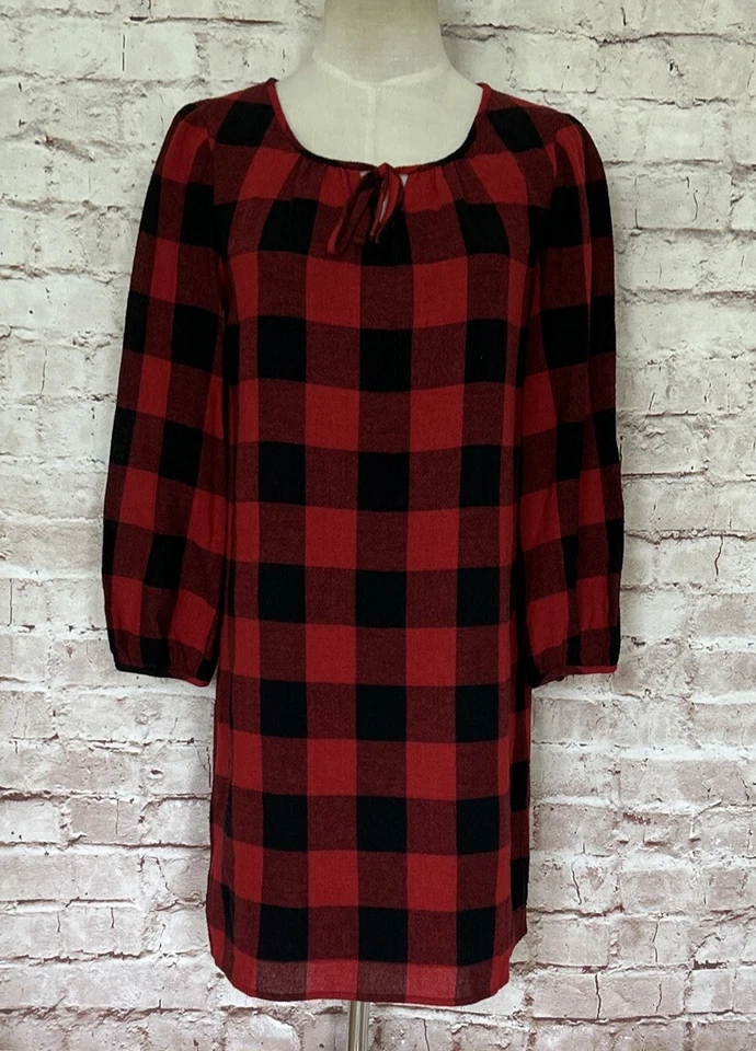 Vestido Madewell Shift vermelho preto búfalo xadrez manga longa pulôver túnica tamanho XXS - Imagem 1 de 4
