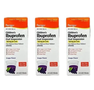 6 X Perrigo Children's Ibuprofen Liquid BERRY FLAVOR 8oz BIG BOTTLE (Total 48oz) - Picture 1 of 4