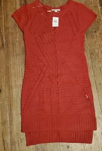 NWT Ladies Red Knit Crochet Dress Size Medium - Picture 1 of 2