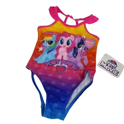 Traje de baño My Little Pony película niñas pequeñas talla 2T UPF 50+ rosa amarillo púrpura nuevo Foto 1 de 4