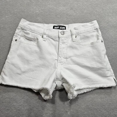 DKNY Jean Shorts Womens 27 White Mid Rise Festival Distressed Cut Offs - Image 1 of 4