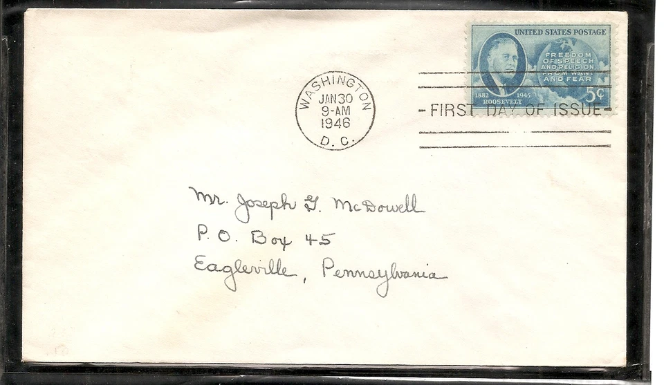 US SC # 933 Roosevelt  FDC. No Cachet - Image 1 of 1