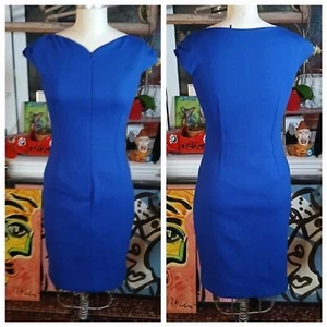 Tahari Cocktail Midi Dress - Sheath Open Neckline Short Sleeve Blue Dress Size - Picture 1 of 7