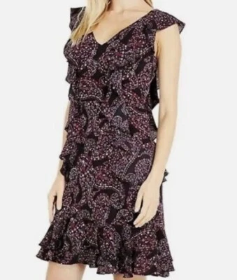 Michael Kors Floral Paisley Print Cascade Dress Azalea Ruffle L Logo Crepe Jerse - Image 1 of 4