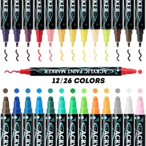 12/26 Pcs Dual Tip Acrylic Marker Paint Pens Set Permanent for Art DIY Project - Picture 1 of 13