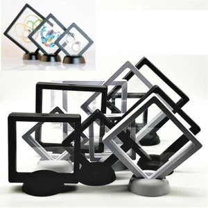 3D Floating View Jewelry Coin Display Frame Holder Box Case Black/White Stand Ne - Picture 1 of 15
