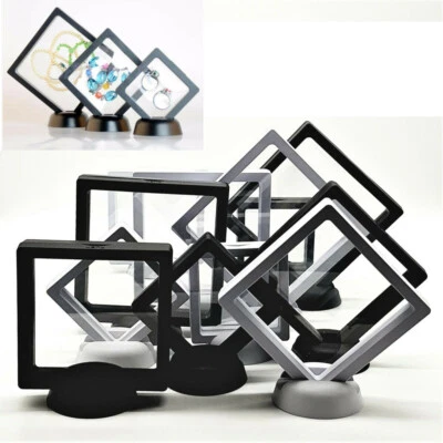 3D Floating View Jewelry Coin Display Frame Holder Box Case Black/White Stand Ne - Image 1 of 4