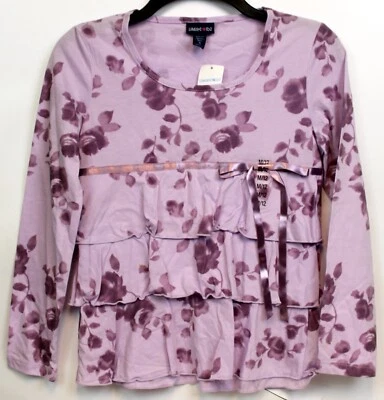 Y2K ограниченного слишком фиолетовый рубашка цветы розы девочек Sz Med 12 новый с оборками слой бант - Изображение 1 из 4