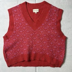 Freshman 1996 Mod Flower Heart Sweater Vest Large Preppy Pullover Red Pink - Picture 1 of 8