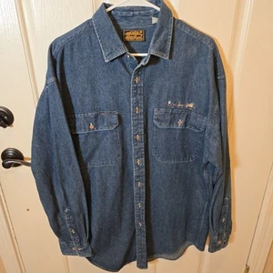 Vintage 90s Eddie Bauer Fly Fishing Jeanshemd Herren XL Blau Knopfleiste Hong Kong - Bild 1 von 8