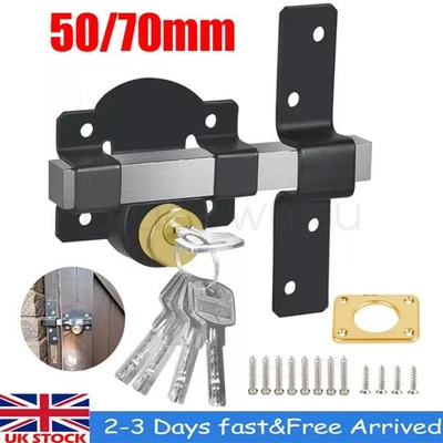 Gate Lock Garden Security Double Long Throw Bolt Rim Lock 5 Keys 50mm Both Sides