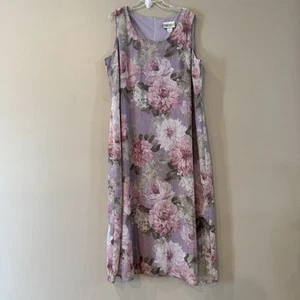 VTG Cottagecore Maxi Dress 20W Lilac Floral 2Pc Sleeveless Sheer Crinkle Overlay - Bild 1 von 14