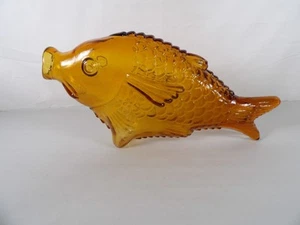 Botella decantadora de vino de pescado italiano de cristal ámbar de Murano vintage 13,5" - Imagen 1 de 15