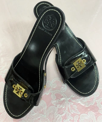 Tory Burch-Women- Rosie Black Patent Wedge Sandals., Sz-9M.Brazil.Used, - Image 1 of 4