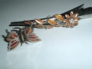 GOLDENE BLUMEN ENTENSCHNABEL UND SCHMETTERLING HAARSPANGE - Bild 1 von 3