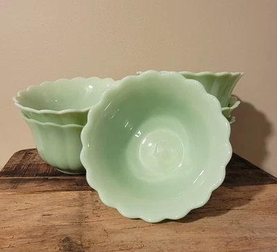 Pioneer Woman Jadeite Scalloped Bowls Timeless Beauty Set of 6 Green Milk Glass - Image 1 of 4