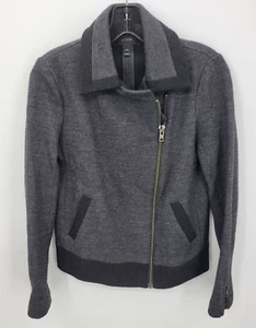 J Crew Jacket Womens 0 Gray Black Moto Zip Wool Blend Modern Pockets Stretch - Picture 1 of 11