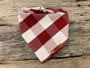 Dog Bandana, Red White Checkers Outdoors, Traditional Tie, Personalized Leather - Bild 1 von 8