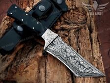 HANDMADE DAMASCUS STEEL TRACKER KNIFE HUNTING WITH LEATH SHEATH