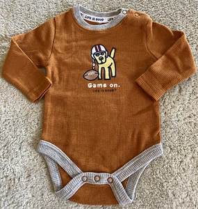 Life Is Good Boys Brown Football Puppy Thermal Long Sleeve One Piece 0-3 Months - Picture 1 of 7