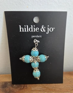 New hildie & jo Pendant Cross Turquoise w/ Silver Color Accent No Chain - Picture 1 of 3