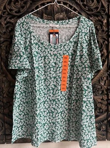 NWT Lucky Brand Women’s XXL Short Flutter Sleeve Tee Floral Green Round Neck - Picture 1 of 6