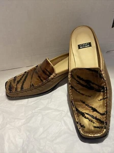Stuart Weitzman Demimonde Mule Shoe Caramel Suede Animal Patent Print NWOB Sz 5B - Picture 1 of 9