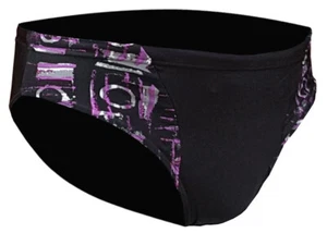 CHEX Mens Brisbane Swimming Swim Brief Elastane Trunks Black Purple Trim - Picture 1 of 5