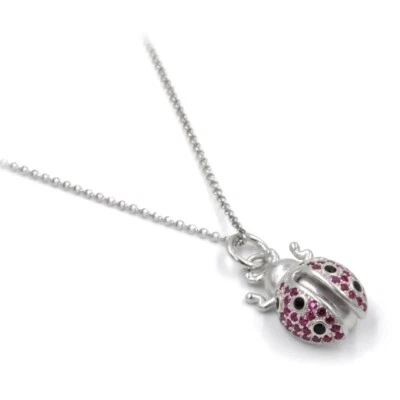 Collana con Ciondolo Coccinella in Argento 925con Zirconi Rossi e Neri - Immagine 1 di 4