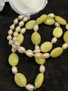 Necklace And Earrings Natural Stone Serpentine cultured freshwater pearls - Picture 1 of 12