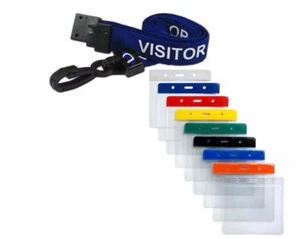 VISITOR Lanyard Blue Neck Strap & Coloured Flexible Wallet ID Card Pass Holder - Picture 1 of 1
