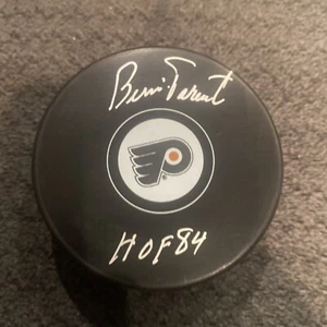 Bernie Parent Autographed Philadelphia Flyers Logo Puck w/HOF 84 (JSA) - Picture 1 of 1