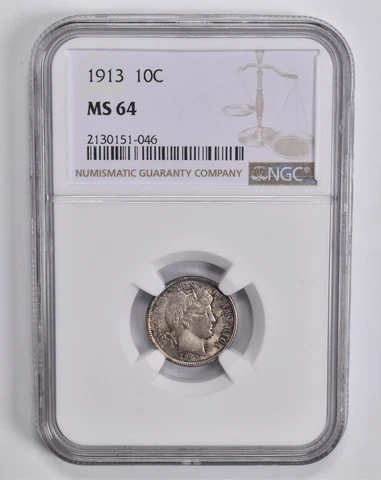 MS64 1913 Barber Dime NGC *5622 Cover
