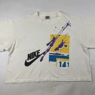 VTG 80s Nike Half Shirt Crop Top Sz Large Splatter Spellout Swoosh Gray Tag 90s - Image 1 of 4