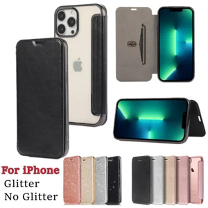 Clear Back Leather Flip Case Silicone Cover for iPhone 15 14 Pro 13 12 11 XR 7 8 - Picture 1 of 20