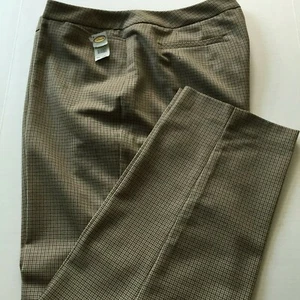 Pantalones Talbots 14 Petite elásticos delanteros planos espiga negro marrón beige nuevos con etiquetas - Imagen 1 de 4