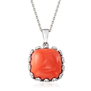 Ross-Simons Coral Crown-Style Pendant Necklace in Sterling Silver. 18 inches - Picture 1 of 4