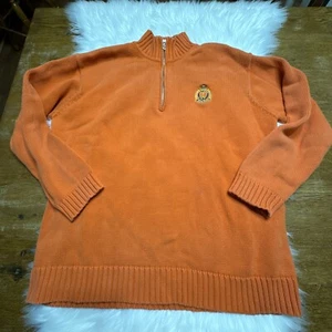 Lauren Ralph Lauren Sweater Womens Medium Orange 1/4 Zip Crest Embroidered - Picture 1 of 9