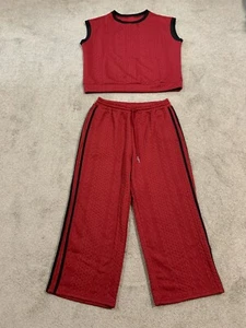 Textured Sleeveless Track Set Women Size XL Burgundy Sport Stripe Thick Quality - Picture 1 of 20
