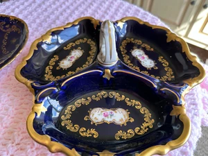 REICHENBACH FINE PORCELAIN ECHT COBALT BLUE 3-SECTION SERVING DISH 10x1,5” - Picture 1 of 16