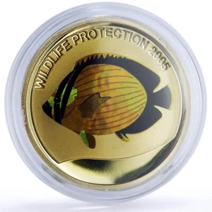 Congo 10 francs Wildlife Protection Yellow Butterfly Fish Fauna silver coin 2005 - Picture 1 of 2