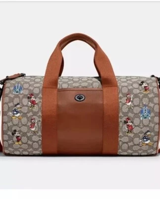 Disney X Coach Signature Brown Jacquard Leather Mickey Mouse Travel Duffle Bag - Image 1 of 4